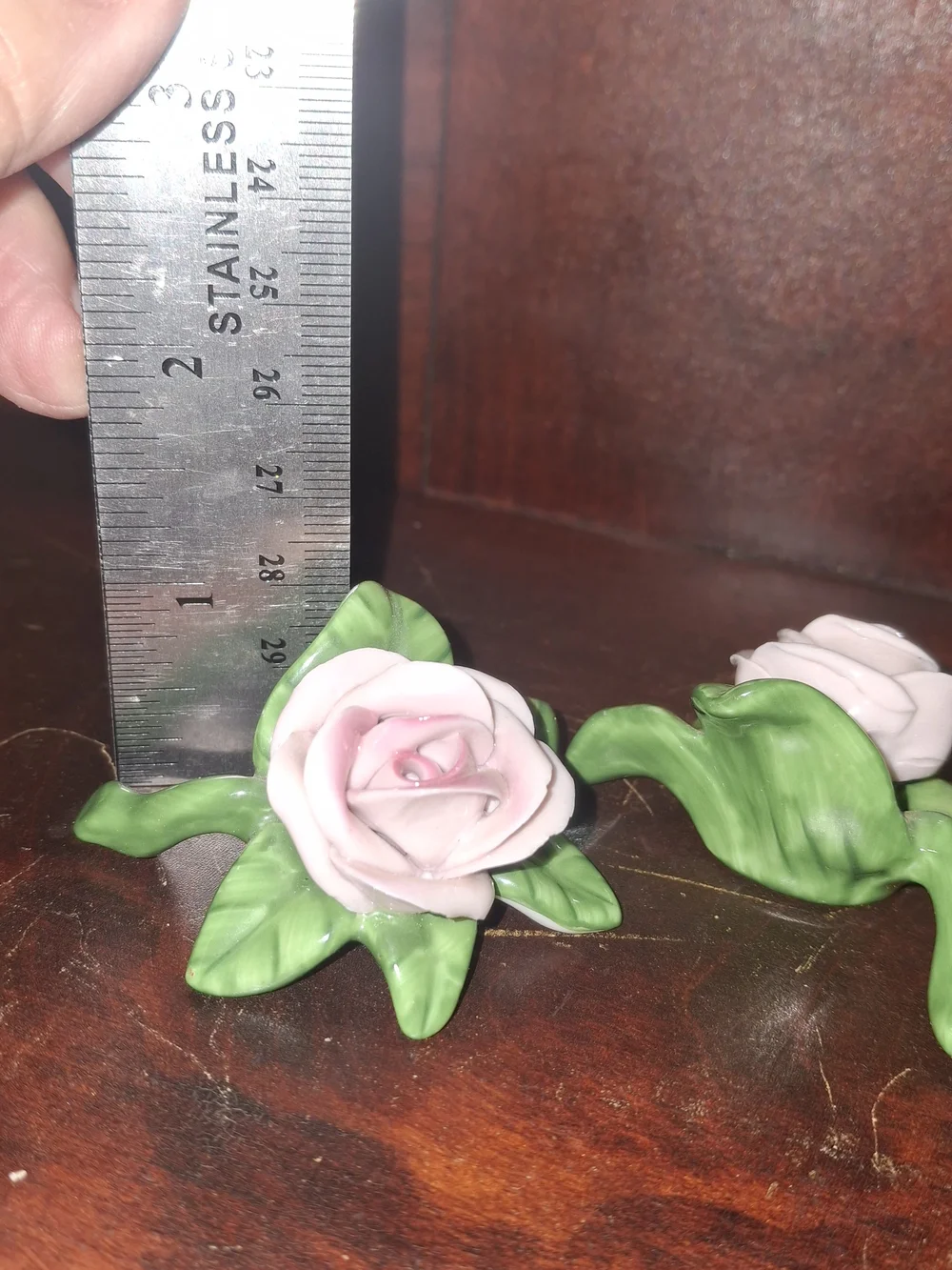 Porcelain Pink Rose Trio Decorative Figurine Vintage